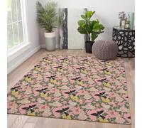 Via Vela Alfombras Corredor Lavables Rosas 60x300cm Patrón Flores peonía y colibríes Coloridas Alfombra Pasillo Antideslizante Pelo bajo para Comedor Entrada