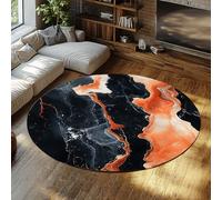 Via Vela Alfombras Grandes Redondas contemporáneas 100cm moqueta Fina Antideslizante Lavable con patrón Abstracto de mármol Negro y Naranja para Juegos en vestuarios en aulas