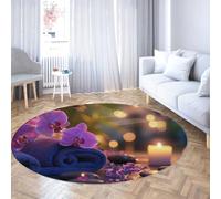 Via Vela Alfombras Modernas Redondas 150cm Patrón romántico de Velas con patrón de orquídea Alfombra Circular Suave y de Pelo bajo Lavable Suave y de Pelo bajo para Exterior Interior
