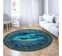 Via Vela Alfombras Redondas Antideslizantes Aurora Borealis 150cm Temática Vintage Santa Claus Village Alfombra Circular Ligera y de Pelo bajo Lavable para la Puerta Principal