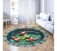 Via Vela Alfombras Redondas Antideslizantes estéticas japonesas 160cm Acuarela de Flores de Loto de pez koi y Alfombra Circular Ligera de Pelo bajo Lavable para la Puerta Principal