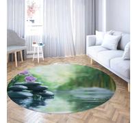 Via Vela Alfombras Redondas Antideslizantes Minimalistas asiáticas 160cm Patrón de Piedra orquídea Morada Alfombra Circular Ligera de Pelo bajo Lavable para Puerta Principal de Dormitorio