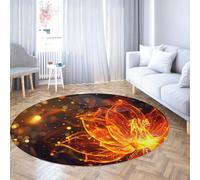Via Vela Alfombras Redondas Art Unique 80cm Patrón de Loto Naranja Ardiente Alfombra Lavable de Pelo bajo y Antideslizante de círculo Delgado para Armario baño Sala de Juegos del Pasillo