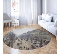Via Vela Alfombras Redondas de Estilo de Pintura Famoso 200cm Boulevard Montmartre Alfombra de Piso Circular de Clima Nublado por la mañana Antideslizante para lavandería Comedor