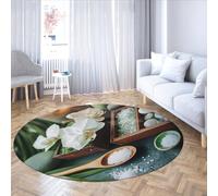 Via Vela Alfombras Redondas de relajación 160cm Piedras de orquídea patrón Antideslizante de Sal a máquina Lavable decoración del hogar moqueta para salón Dormitorio Porche residencia