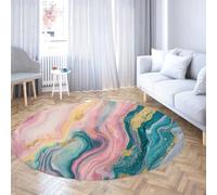 Via Vela Alfombras Redondas Estilo Acuarela 100cm Rosa Azul Dorado con patrón Antideslizante de mármol Alfombra Lavable en máquina para salón Dormitorio Porche residencia