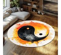 Via Vela Alfombras Redondas Estilo Acuarela para la habitación del bebé 180cm Alfombra Circular Antideslizante Lavable en máquina con patrón Yin Yang Amarillo Naranja