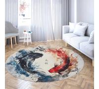 Via Vela Alfombras Redondas Estilo animación Lavado Tinta 80cm Tai Chi Yin Yang Good Luck Koi Fish Circle Alfombra Piso Antideslizante para lavandería Comedor Casa