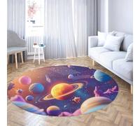 Via Vela Alfombras Redondas Galaxia Espacial 150cm Planetas Exteriores Cohetes Estrellas Arte Alfombrilla Resist Manchas Grande Fina antidesl Plegable Pelo bajo Lavable para Sala Juegos Hab Infantil