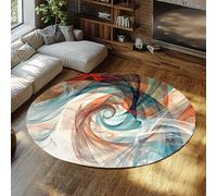 Via Vela Alfombras Redondas geométricas abstractas 150cm Turquesa Naranja Espiral Fractal Onda Alfombrilla Lavable antidesl Fina Plegable Pelo bajo Resist Manchas para Salón Dormitorio Oficina