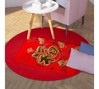 Via Vela Alfombras Redondas Grandes Rojas Arte Tradicional 160cm Patrón sobre Rojo bendición China Alfombra Delgada Antideslizante para Decor Sala Estar Aula