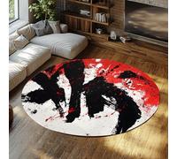 Via Vela Alfombras Redondas Kanji japonés 100cm Caligrafía Abstracta Salpicadura Tinta Alfombrilla Lavable antidesl Grande Fina Plegable Pelo bajo Resist Manchas para Salón Sala Juegos
