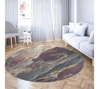 Via Vela Alfombras Redondas Lavables a máquina de Arte Abstracto 80cm Alfombra Circular de Pelo bajo con patrón Antideslizante de mármol Gris Burdeos para Sala de conferencias