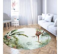 Via Vela Alfombras Redondas Mediados Siglo 80cm Alfombra círculo Delgado Plegable Pelo bajo Lavable con patrón Mono Selva Tropical para el hogar y el Dormitorio