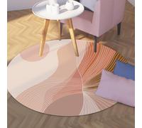Via Vela Alfombras Redondas Minimalistas 200cm Boho líneas abstractas Terracota Alfombrilla Grande Plegable Pelo bajo Fina antidesl Lavable Resist Manchas para Salón Dormitorio