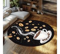 Via Vela Alfombras Redondas Modernas Coffee 150cm Granos café Taza Leche Splash Arte Alfombrilla Lavable antidesl Fina Plegable Pelo bajo Resist Manchas para Comedor Café Oficina