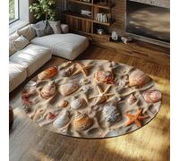 Via Vela Alfombras Redondas náuticas Playa 160cm Océano Concha Estrella mar Arena Orilla Alfombrilla Plegable Pelo bajo Resist Manchas Fina antidesl Lavable para Salón Dormitorio