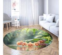 Via Vela Alfombras Redondas orientales 80cm Estética de orquídea con patrón de Reflejo de Agua Alfombra Circular Lavable Antideslizante de Pelo bajo y sin muda para terraza Exterior