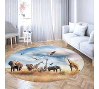 Via Vela Alfombras Redondas Safari Wildlife 100cm Animales africanos Elefante Jirafa león Cielo Arte Alfombrilla Pelo bajo Resist Manchas Grande Fina antidesl Lavable para Salón Dormitorio
