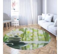 Via Vela Alfombras Redondas tranquilas 100cm Orquídea de Piedras apiladas reflejada en el patrón de Agua Alfombra Circular Fina de Pelo bajo Lavable Antideslizante y de Pelo bajo para Comedor