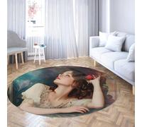 Via Vela Alfombras románticas Vintage Redondas 160cm Dama Victoriana Rosa roja Retrato Alfombrilla Plegable Pelo bajo Resist Manchas Grande antidesl Lavable para Salón Dormitorio
