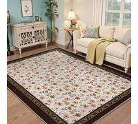 Via Vela Alfombrilla Floral Boho 90x180cm Crema Naranja botánico Flor Lavable mesita Entrada Granja Boho fácil Limpiar Respaldo Goma Grande