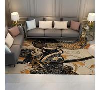 Via Vela Alfombrilla samurái japonés 90x180cm Negro Oro dragón Anime Plegable habitación bebé Sala Juegos Moderno Fino Respaldo Goma fácil Limpiar