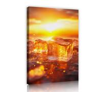 Via Vela Amanecer Brillante Bloques Hielo Arte Pared Lienzo Enmarcado Cubo Congelado Brillante Foto Horizonte Sol Cálido Póster Naturaleza Abstracta para Comedor Lounge Cafetería Decoración 40x60cm