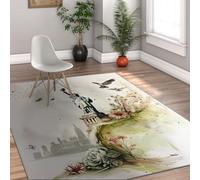 Via Vela American Vintage City Skyline Alfombrilla 180x300cm Famoso Retro Arquitectura Flor Arte Motivo Fina Plegable de Pelo bajo Resistente Manchas Grande Antideslizante Dormitorio Sala Alfombra