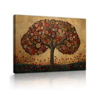 Via Vela Árbol Vida Lienzo Enmarcado Arte Pared Gustav Klimt Estilo Dorado Rojo Espiral Círculo Flor Pintura Vintage Paisaje Imagen Obra para Salón Cabecera Cama 70x110cm