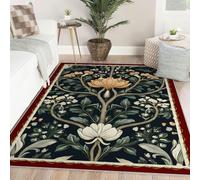 Via Vela Art Nouveau 90x180cm Lavable Alfombra botanico Alfombrilla para Salon Vintage Suave Thin Tapete Orange and White Flower Green Leaf Pattern Antideslizante Backing Pelo Corto Large Boho hogar