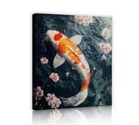 Via Vela Arte de pared de peces koi estampado en lienzo de estilo japonés chino estanque de cerezos rosas pintura de carpas Zen Feng Shui Decoración para el sofá del salón 20x30cm