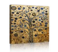 Via Vela Arte mural abstracto de lienzo del Árbol de la Vida Diseño de remolinos estilo Gustav Klimt estampado mural retro enmarcado en oro y azul para decoración del dormitorio del salón 30x30cm