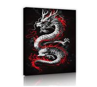 Via Vela Arte mural de lienzo de dragón oriental criaturas míticas asiáticas grabados murales retro póster en negro y rojo para decoración de noche 50x60cm