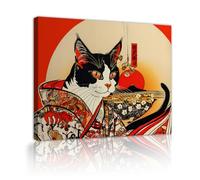 Via Vela Arte mural de lienzo de gato con kimono japonés grabados tradicionales de animales pósteres de estilo oriental para decoración del dormitorio del salón 80x100cm