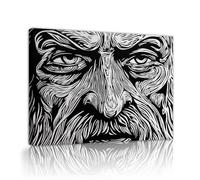 Via Vela Arte mural de lienzo de guerrero vikingo grabados de mitología nórdica pintura de un jefe anciano mural nórdico en blanco y negro para decoración moderna de salón de oficina 50x60cm