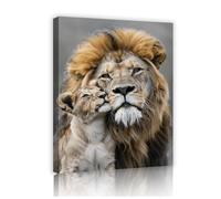Via Vela Arte mural de lienzo de la familia del león grabados africanos de fauna retrato de animales mural padre y cachorro pintando obras para la decoración de la oficina 45x60cm