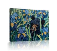 Via Vela Arte mural de lienzo de oso Dibujos de animales de la naturaleza Flores de oso negro en iris Póster mural de pintura para el salón y dormitorio Decoración del hogar 50x60cm