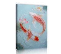 Via Vela Arte mural de lienzo de pez Koi rojo blanco Feng Shui carpa de la suerte flor de loto Pintura tradicional china en tinta para decoración de spa 60x90cm