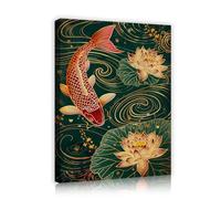Via Vela Arte mural de lienzo de pez Koi rojo Feng Shui Pintura de carpas de la suerte Estampado de estanque de loto Decoración zen tradicional china Enmarcada para baño 80x120cm