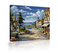 Via Vela Arte mural de lienzo escénico callejero Paisajes de la aldea italiana Grabados carteles Pintura mural enmarcado en la costa para la decoración del salón 90x120cm