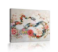 Via Vela Arte mural de lienzo floral de serpiente grabados botánicos pósters de peonías de la suerte pintura estética mural estético para salón dormitorio decoración de oficina 50x60cm