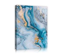 Via Vela Arte mural de lienzo marino color azul turquesa Imágenes abstractas de mármol Lámina dorada Lámina líquida Impresiones en remolinos fluidos para decoración del estudio en el pasillo 90x120cm