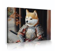 Via Vela Arte mural de lienzo samurái Shiba Inu imágenes de perro guerrero japonés impresiones de arte murales de temática tradicional de anime para la decoración del hogar de la cocina 80x120cm