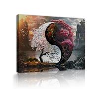 Via Vela Arte mural de lienzo Yin Yang estampados románticos de paisaje póster de flor de cerezo mural de árbol oriental para decoración del salón 75x100cm