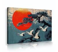 Via Vela Arte mural japonés de lienzo de atardecer con grulla Grabados de naturaleza asiática Mural Estilo retro oriental Cuadros para decoración del hogar 50x75cm