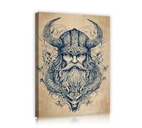 Via Vela Arte mural vintage de guerreros vikingos mitología nórdica grabados de lienzo de dragón retrato retro de un hombre barbudo mural tribal étnico para decoración de cafetería 45x60cm