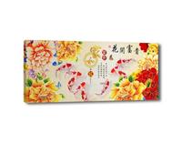 Via Vela Arte pared en lienzo pez koi asiático Peonías doradas Zen Póster Impresión Cuadros estilo oriental Obras arte para Decor del hogar dormitorio Marco interior 55x140cm