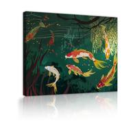 Via Vela Arte pared en lienzo pez koi Estanque tranquilo Naturaleza Impresiones estilo japonés Mural Pintura paisaje zen para sala estar Dormitorio Decoración del hogar Marco interior 50x60cm