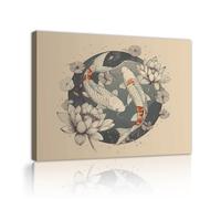 Via Vela Arte pared en lienzo pez Koi Lotus Mural estilo asiático Cuadros zen Impresiones obras arte Pósters vintage Pintura para decoración dormitorio sala estar Marco interior 50x60cm